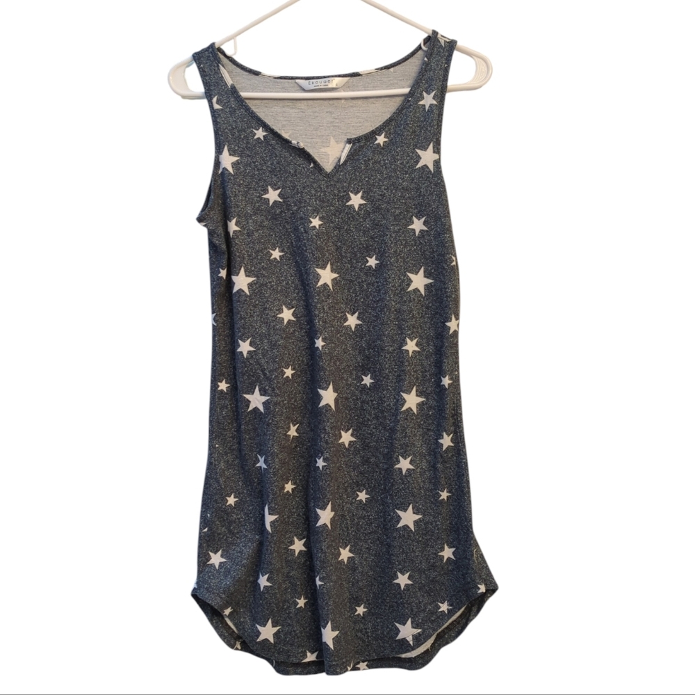 Star Tank Nightgown, S, Ekouaer Sleeveless Sleep Shirt, Curved Hem Pajama Dress - Picture 5 of 10
